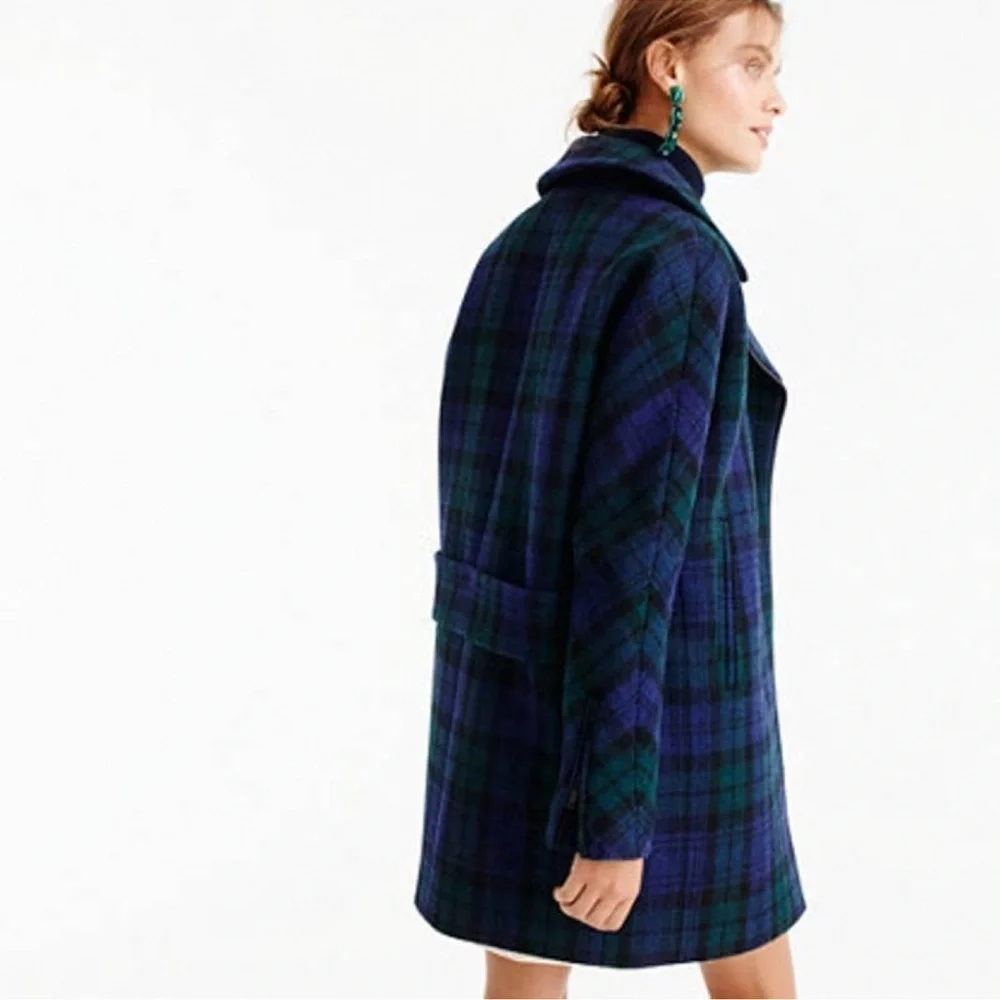 J. Crew Black Watch Tartan Wool Blue and Green Plaid Autumn Winter Coat Size 2 - Picture 8 of 12